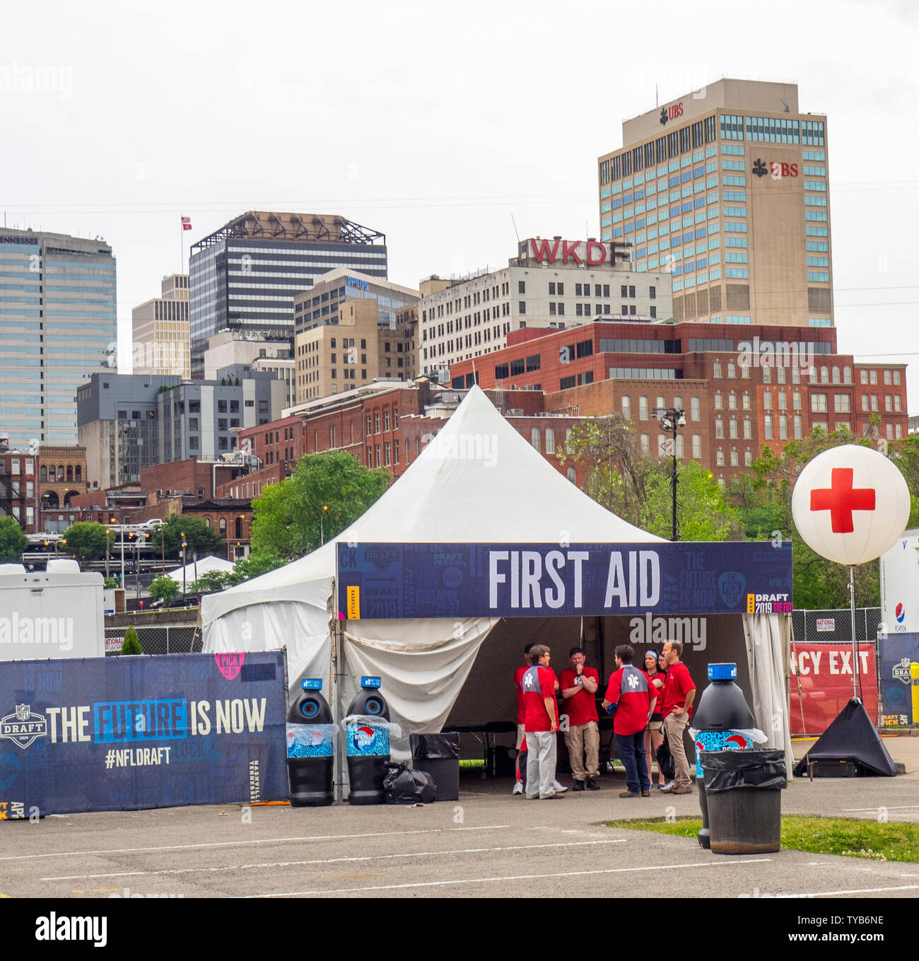 Primo Soccorso tenda alla NFL Draft 2019 Nissan Stadium, Nashville Tennessee, USA. Foto Stock