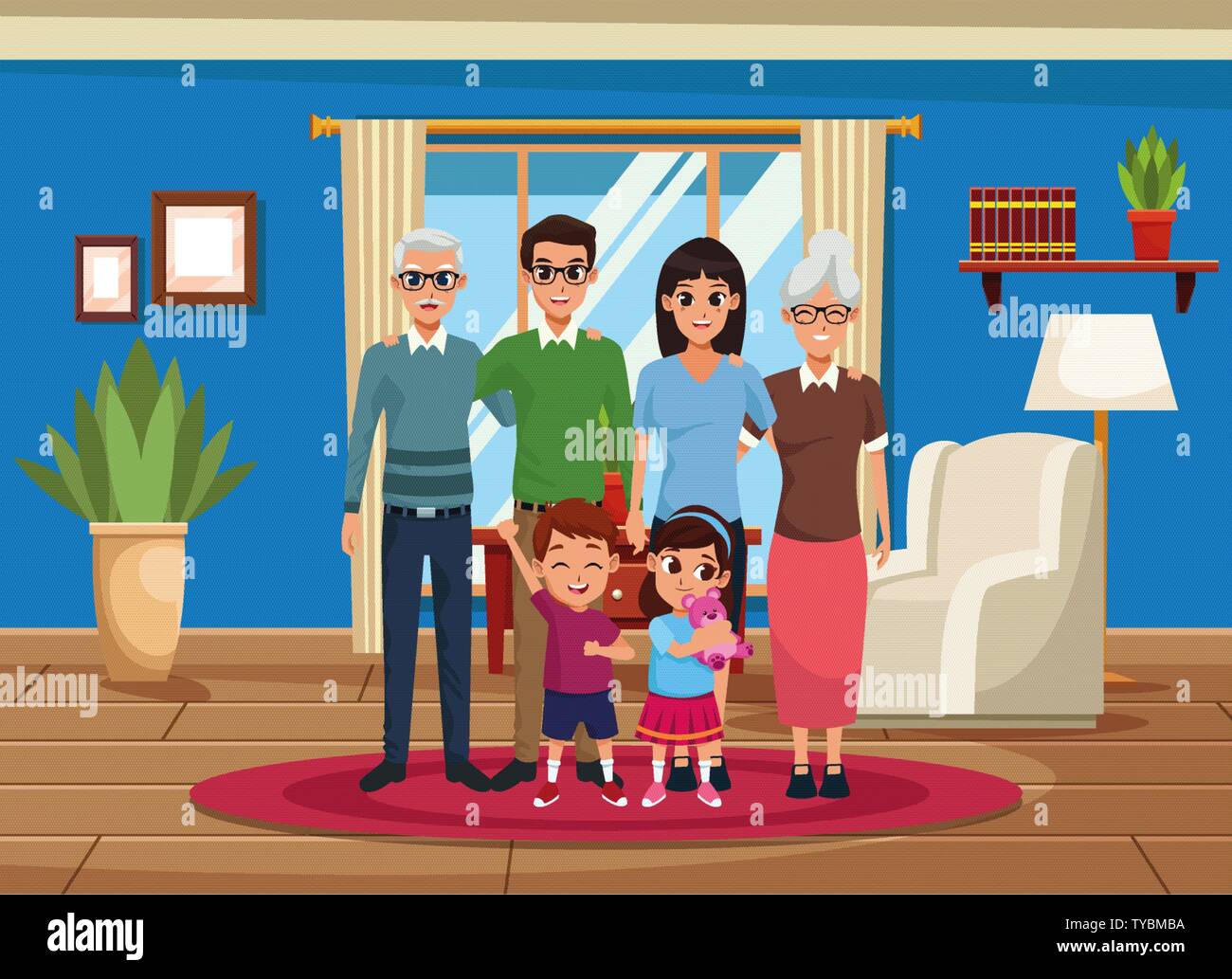 Famiglia nonni, genitori e bambini e cartoni animati Immagine e Vettoriale  - Alamy