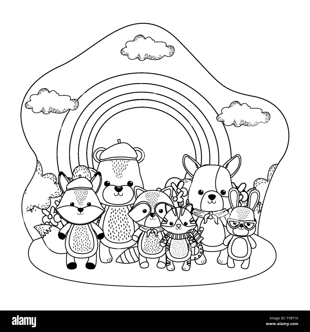 Serie di cartoni animati design, animale zoo carino LIFE Natura e fauna tema illustrazione vettoriale Illustrazione Vettoriale