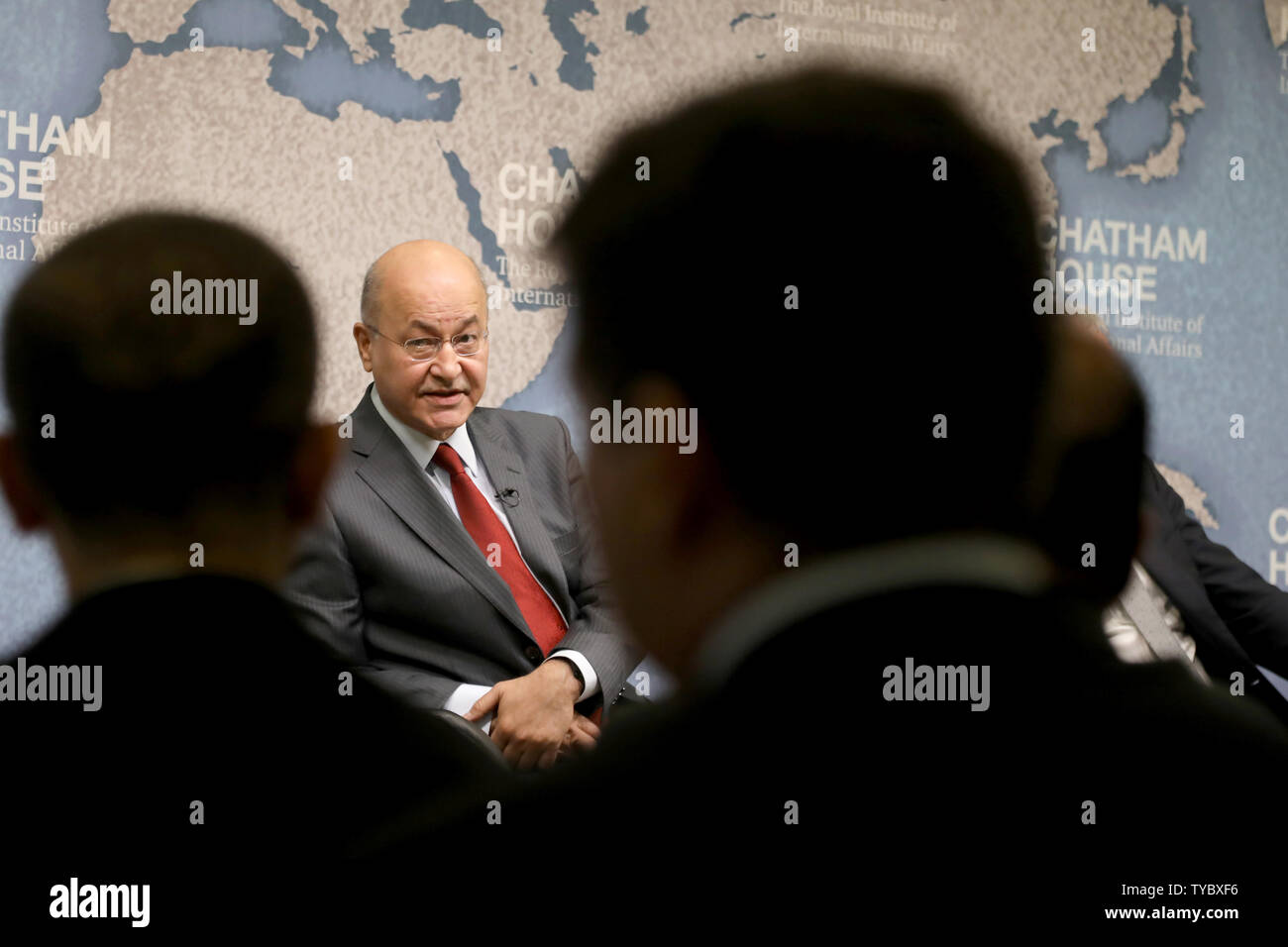 London / UK - Giugno 22, 2019: Barham Salih, Presidente dell'Iraq, dà un discorso sul suo ruolo del paese in Medio Oriente, a Chatham House think-tank Foto Stock