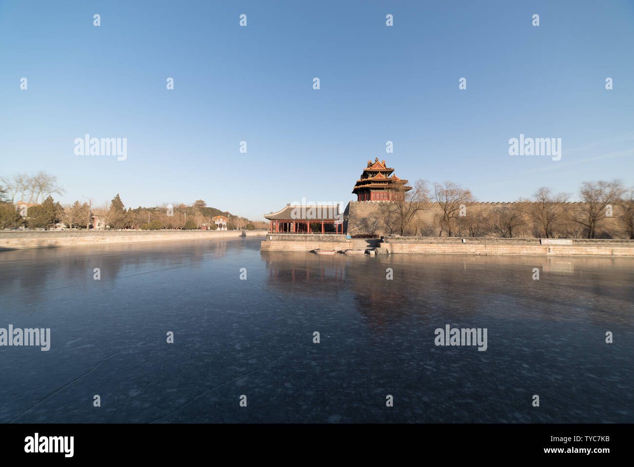 La fotografia in architettura, architettura tradizionale, pavilion Città Proibita torre angolare Foto Stock