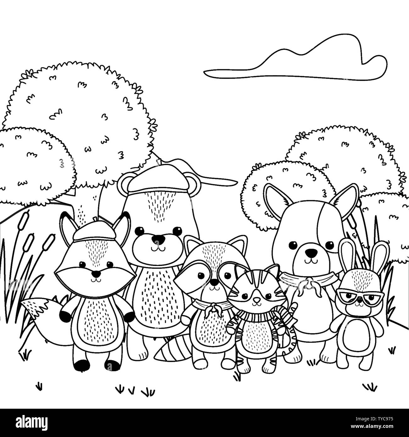 Serie di cartoni animati design, animale zoo carino LIFE Natura e fauna tema illustrazione vettoriale Illustrazione Vettoriale