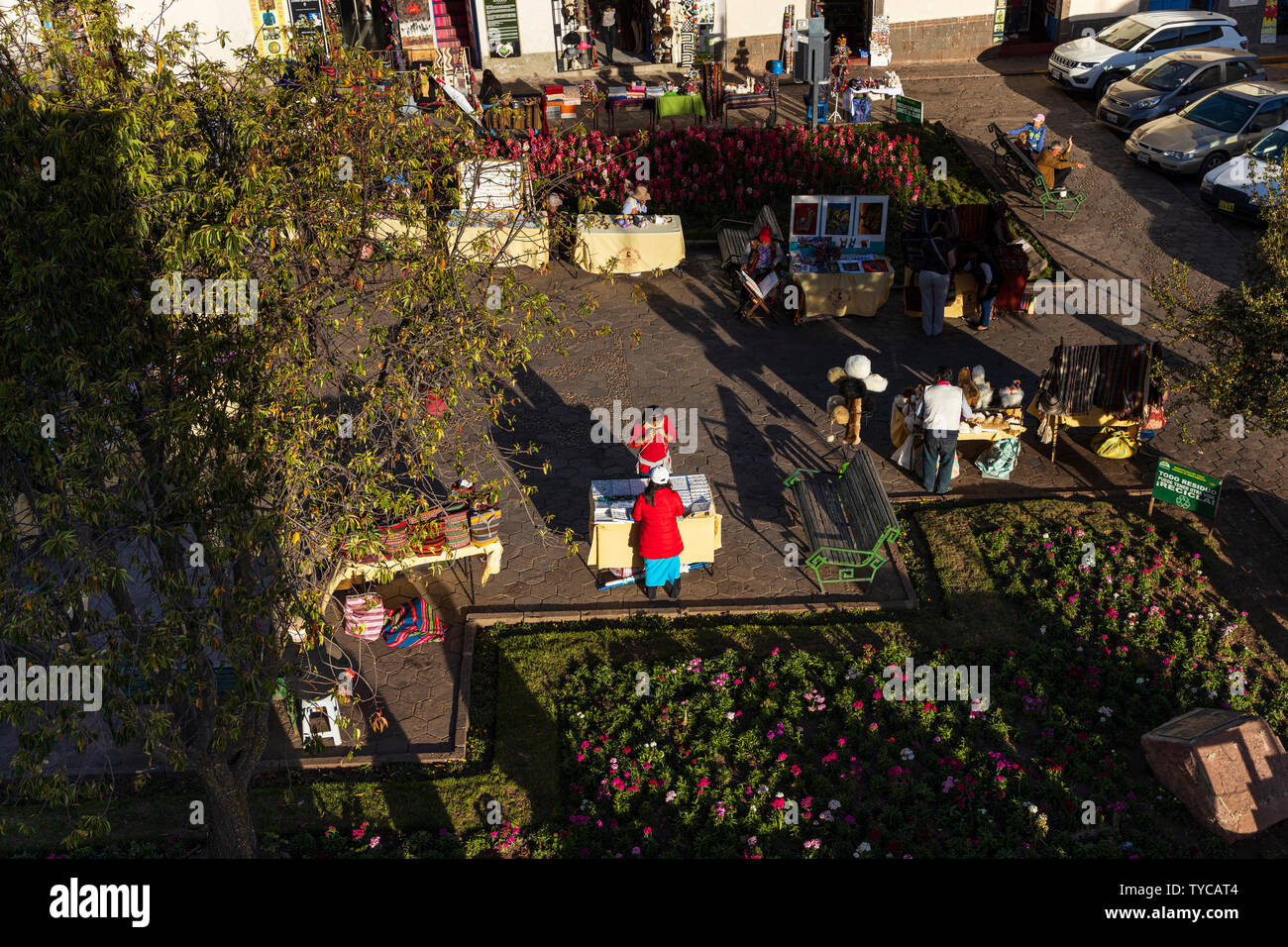 Vista aerea di bancarelle, fornitori di San Blas, Cusco, Perù, Sud America Foto Stock