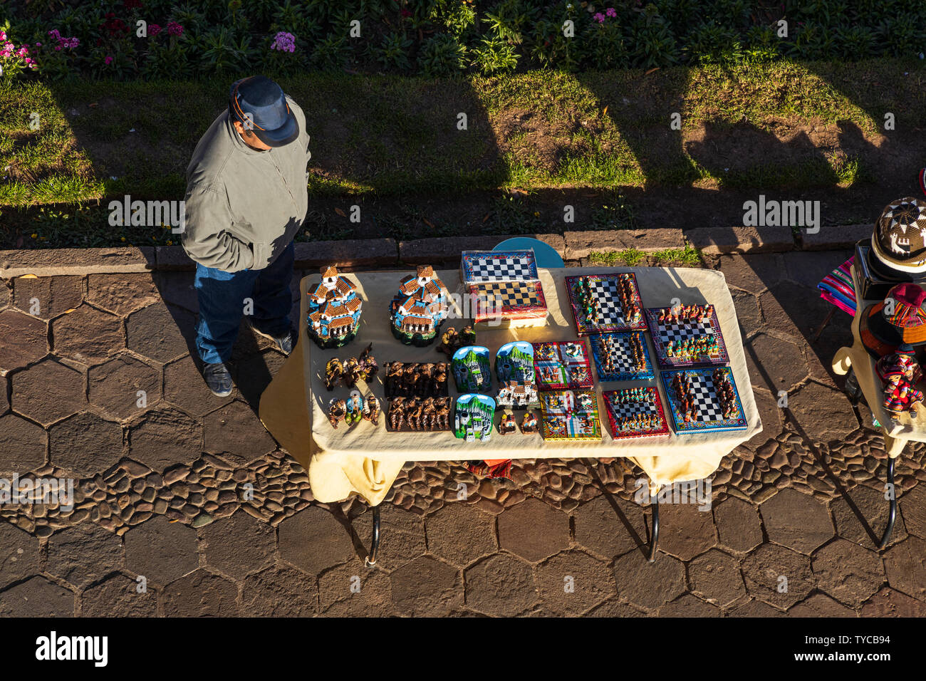 Vista aerea di bancarelle, fornitori di San Blas, Cusco, Perù, Sud America Foto Stock