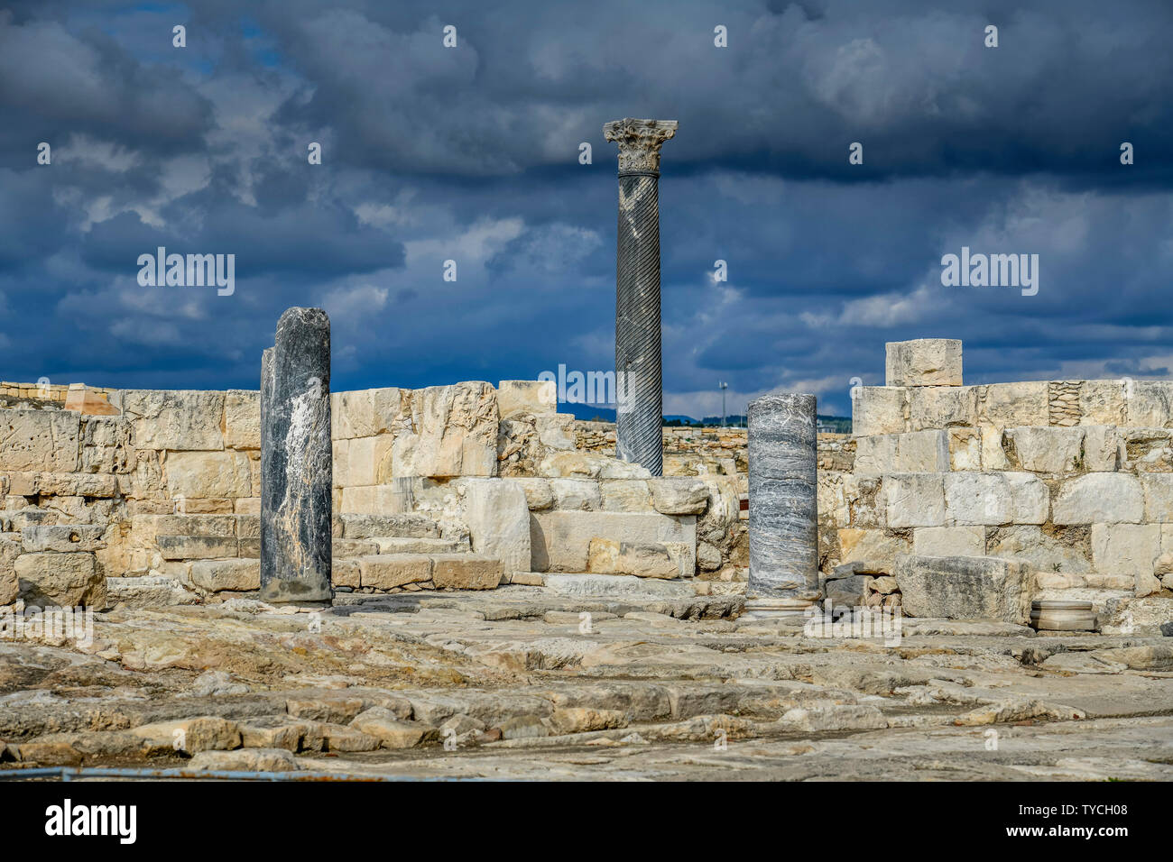 Forum Roemisches mit ninfeo, Ausgrabungsstaette, Kourion, Zypern Foto Stock
