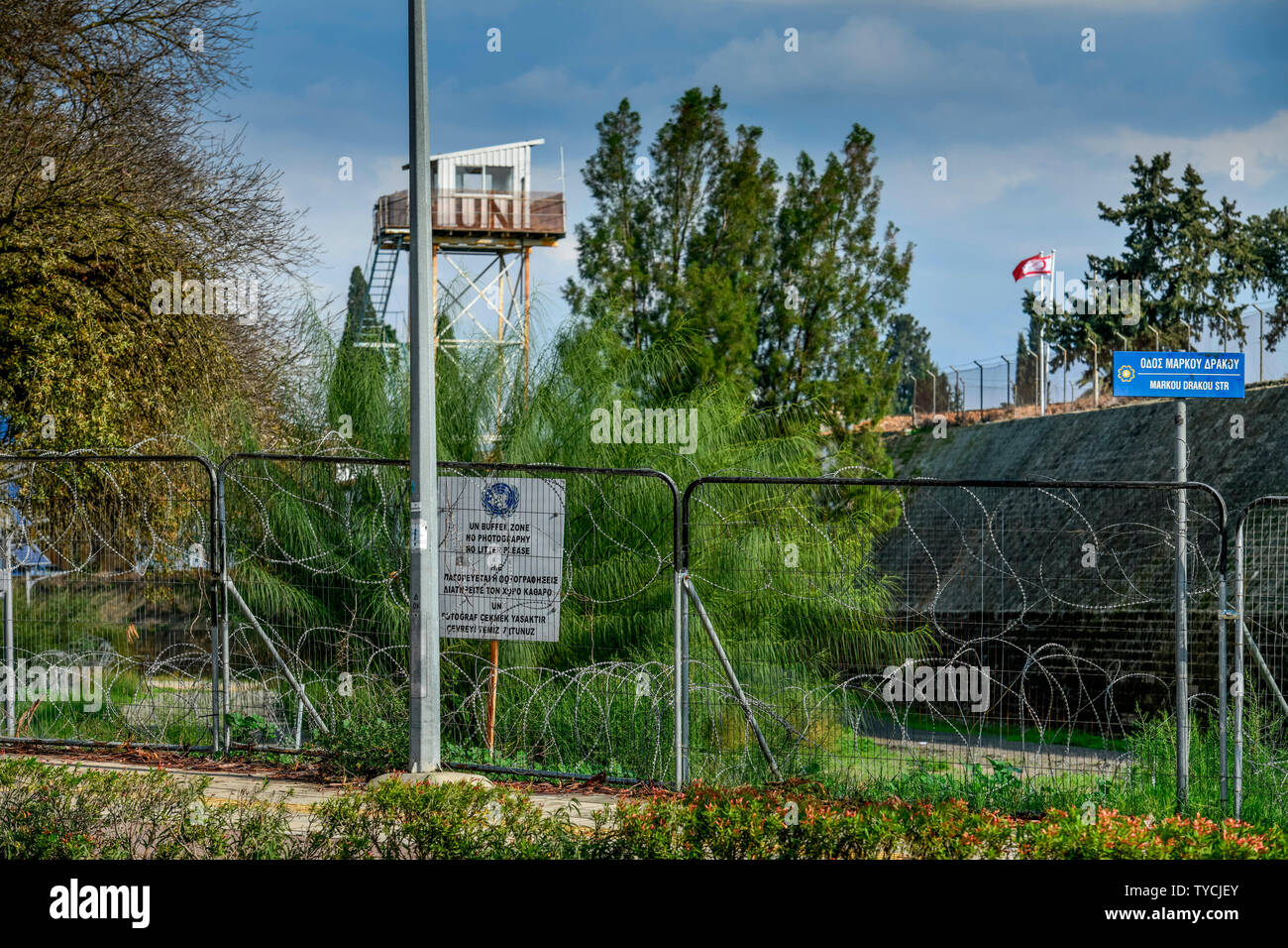 Grenze, ONU Pufferzone, Nikosia, Republik Zypern Foto Stock
