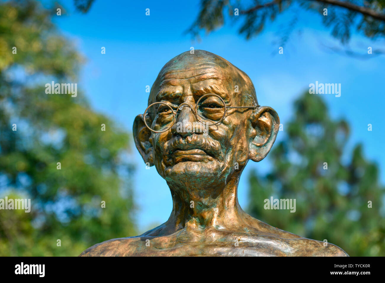 Denkmal, il Mahatma Gandhi, Stadtpark, Nikosia, Republik Zypern Foto Stock