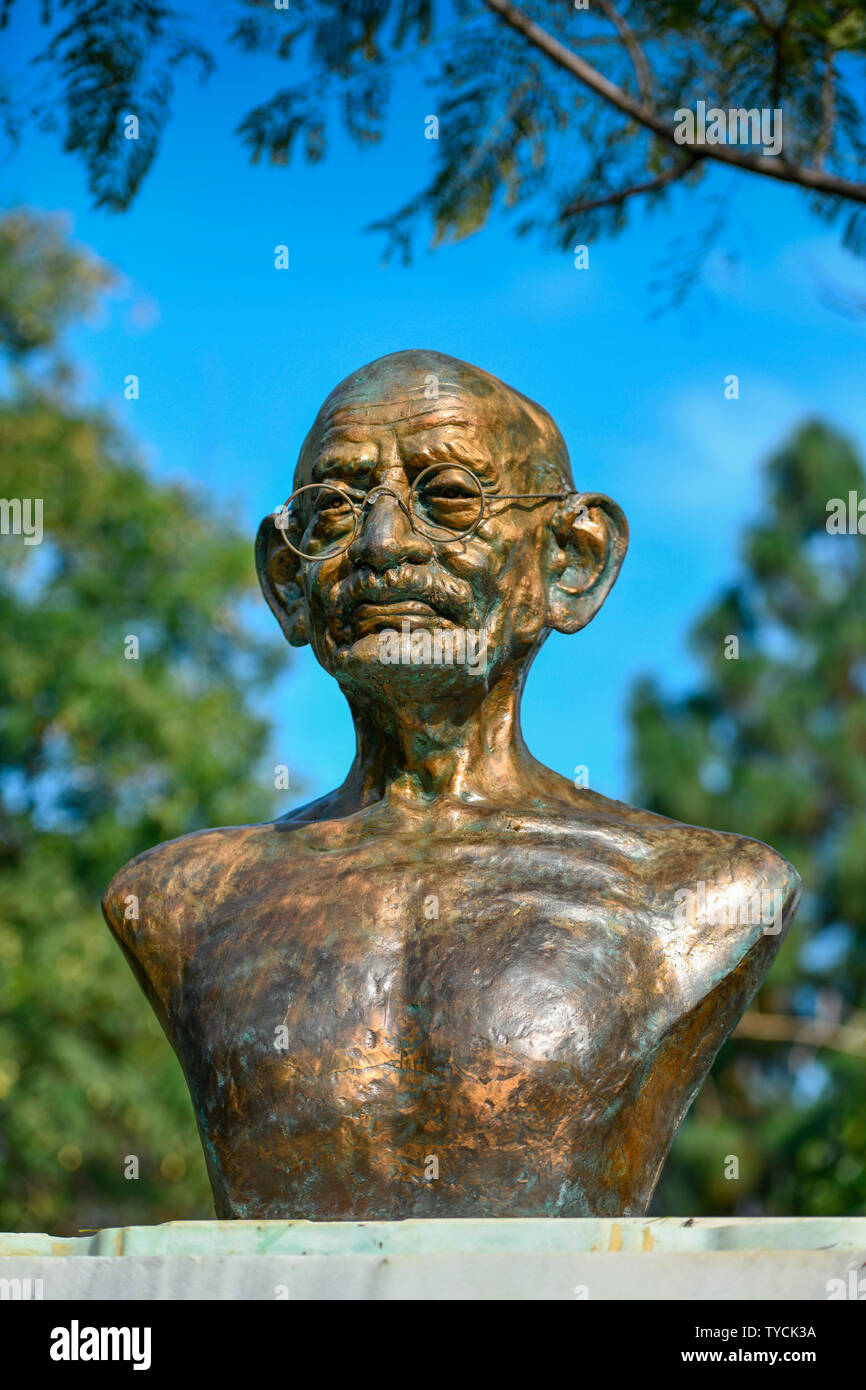 Denkmal, il Mahatma Gandhi, Stadtpark, Nikosia, Republik Zypern Foto Stock