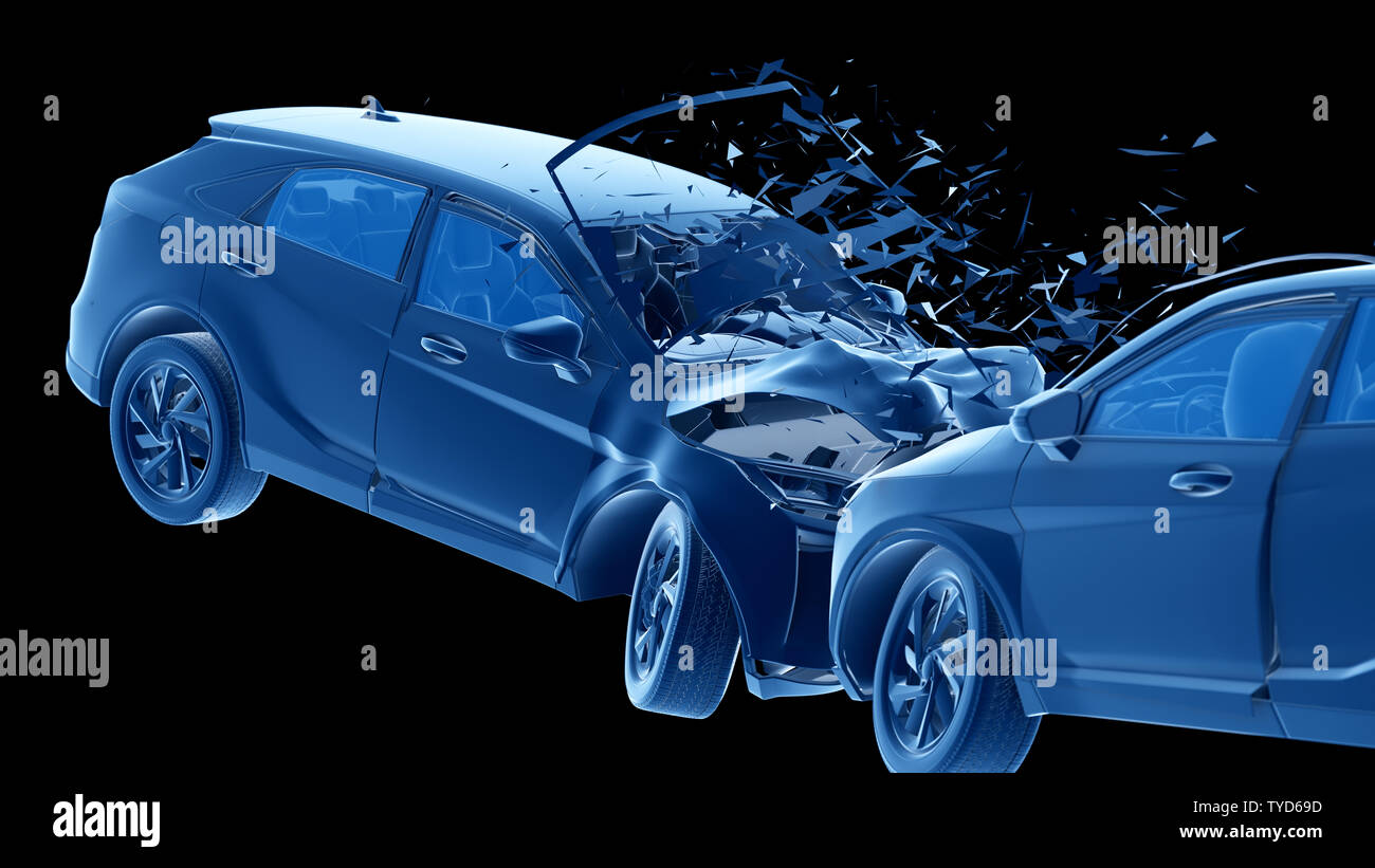 3d reso illustrazione di due vetture collisione Foto Stock