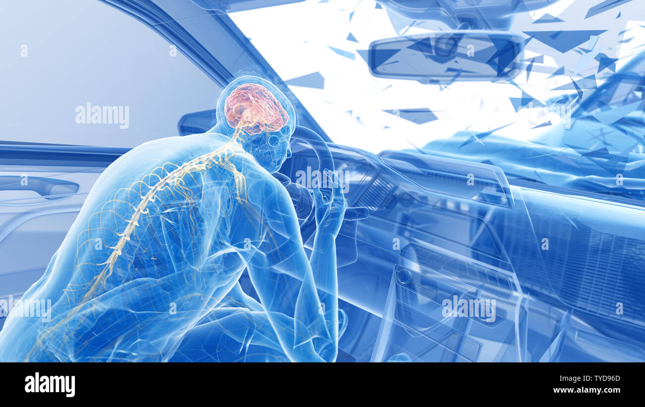 3d reso illustrazione di due collidere cars - che illustra l'effetto di un urto senza airbag Foto Stock