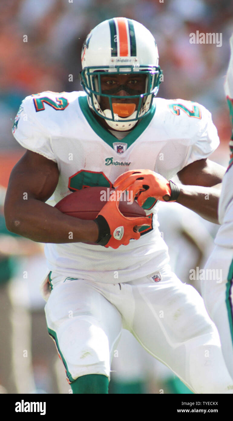 Delfini di Miami runningback Reggie Bush (22) viene eseguito durante la prima metà di azione, tra i delfini di Miami e Oakland Raiders Dicembre 4, 2011 a Sun Life Stadium di Miami, Florida. . UPI foto/Susan Knowles. Foto Stock