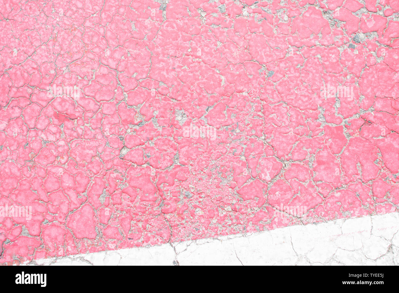 Rosa e Bianco vecchia vernice incrinata, incrinato dal calore del sole sulla superficie di calcestruzzo. Ottimo per la progettazione e la consistenza dello sfondo. Foto Stock