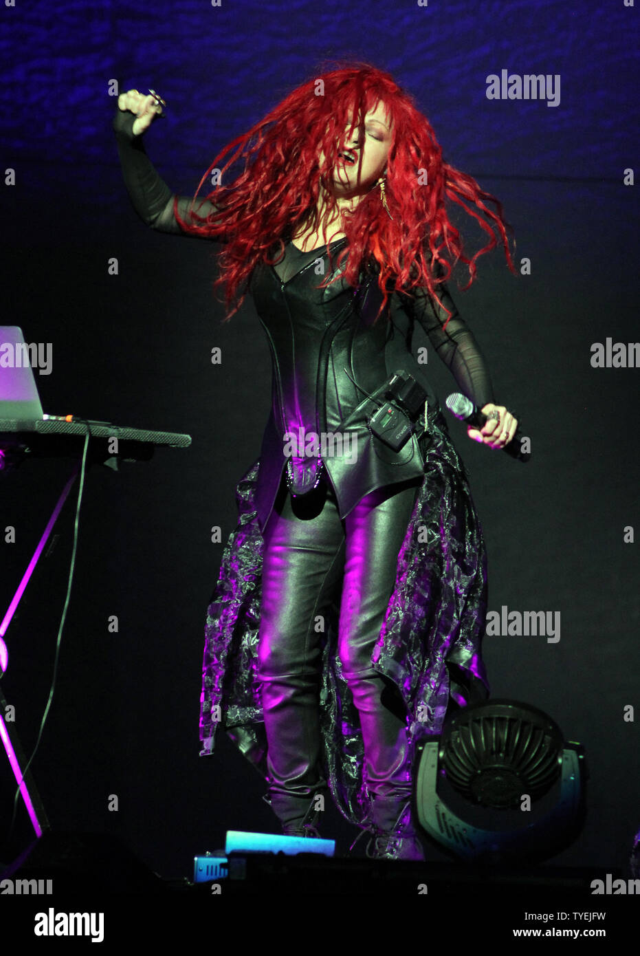 Cyndi Lauper esegue in concerto apertura per Cher sul suo 'D2K Tour', al BB & T Center di Sunrise, Florida il 17 maggio 2014. UPI/Michael Bush Foto Stock