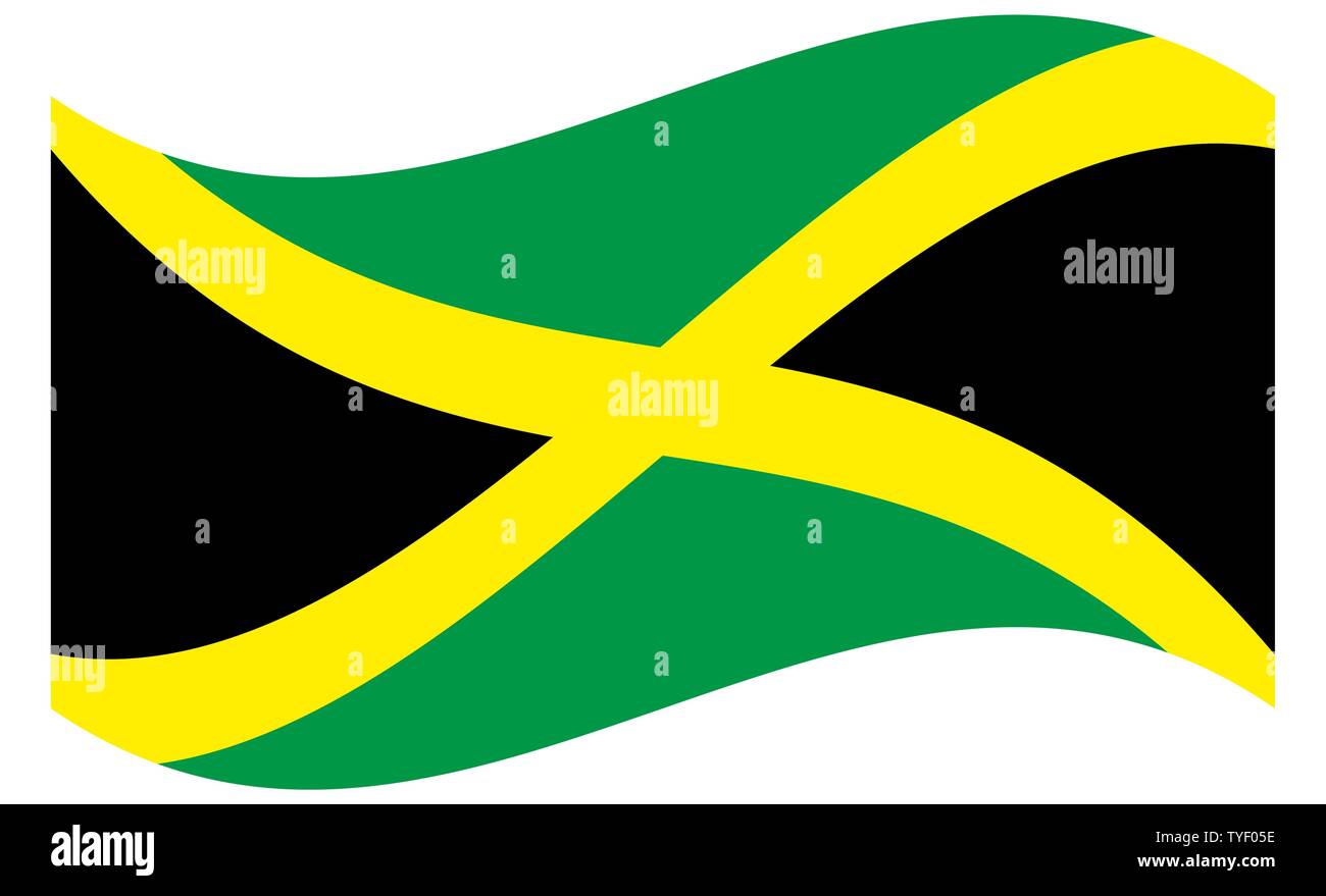 Sventola Bandiera della Giamaica. Svolazzanti tessili bandiera giamaicana.  La Croce, nero, verde e oro Immagine e Vettoriale - Alamy