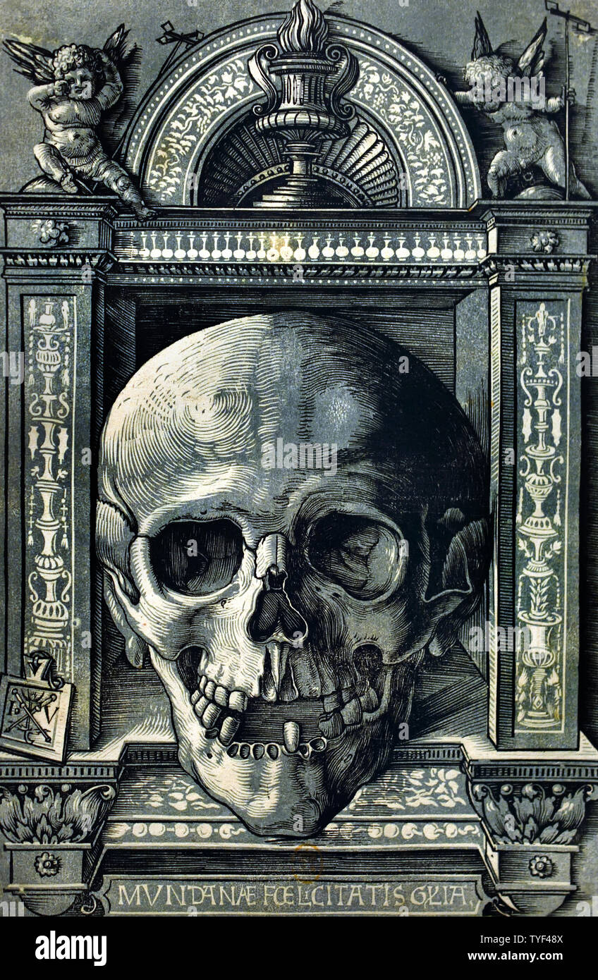 Tête de mort dans un encadrement Rinascimento - Testa di morte in una cornice rinascimentale Hans Wechtlin1480-1526 , tedesco, in Germania. Foto Stock