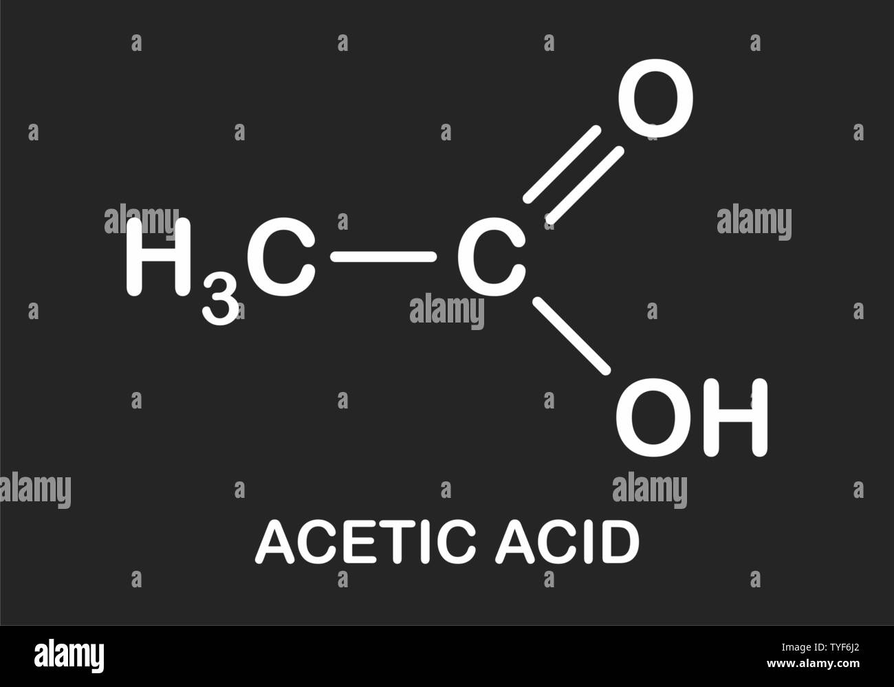 Illustrazione di acido acetico di formula su sfondo scuro Illustrazione Vettoriale