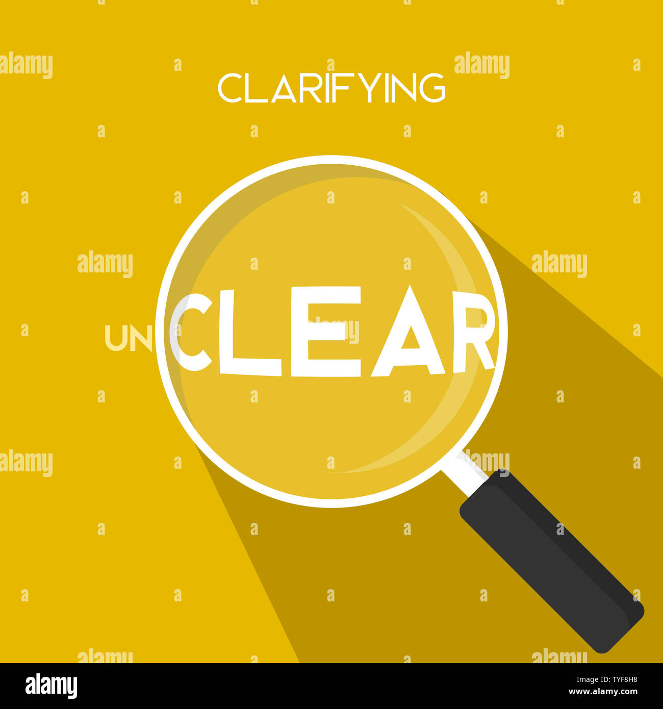 Chiaro Chiaro chiarire il concetto cercando di zoom con lente di ingrandimento semplice pulita e piatta lunga ombra icon illustrazione per il web design, elemento, stampare un Foto Stock