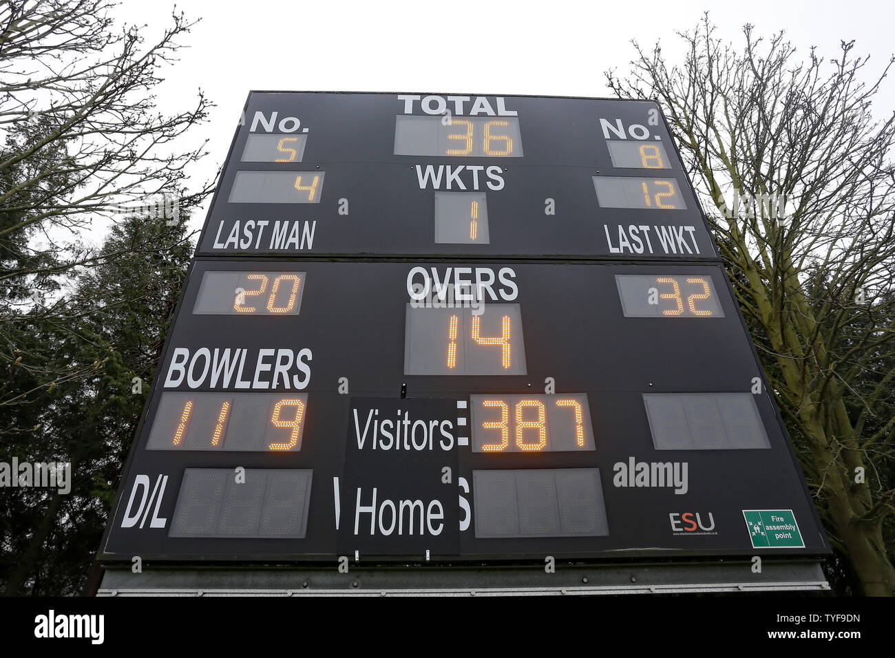 Il quadro di valutazione per una notte durante il Cambridge MCCU vs Essex CCC, INGLESE UNIVERSITÀ MCC corrispondono a Cricket Fenners il 27 marzo 2019 Foto Stock