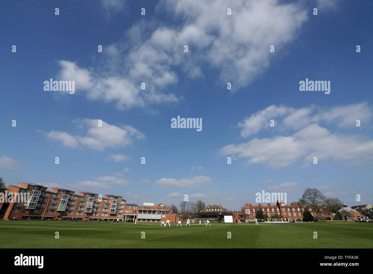 Vista generale del gioco durante il Cambridge MCCU vs Essex CCC, INGLESE UNIVERSITÀ MCC corrispondono a Cricket Fenners il 28 marzo 2019 Foto Stock