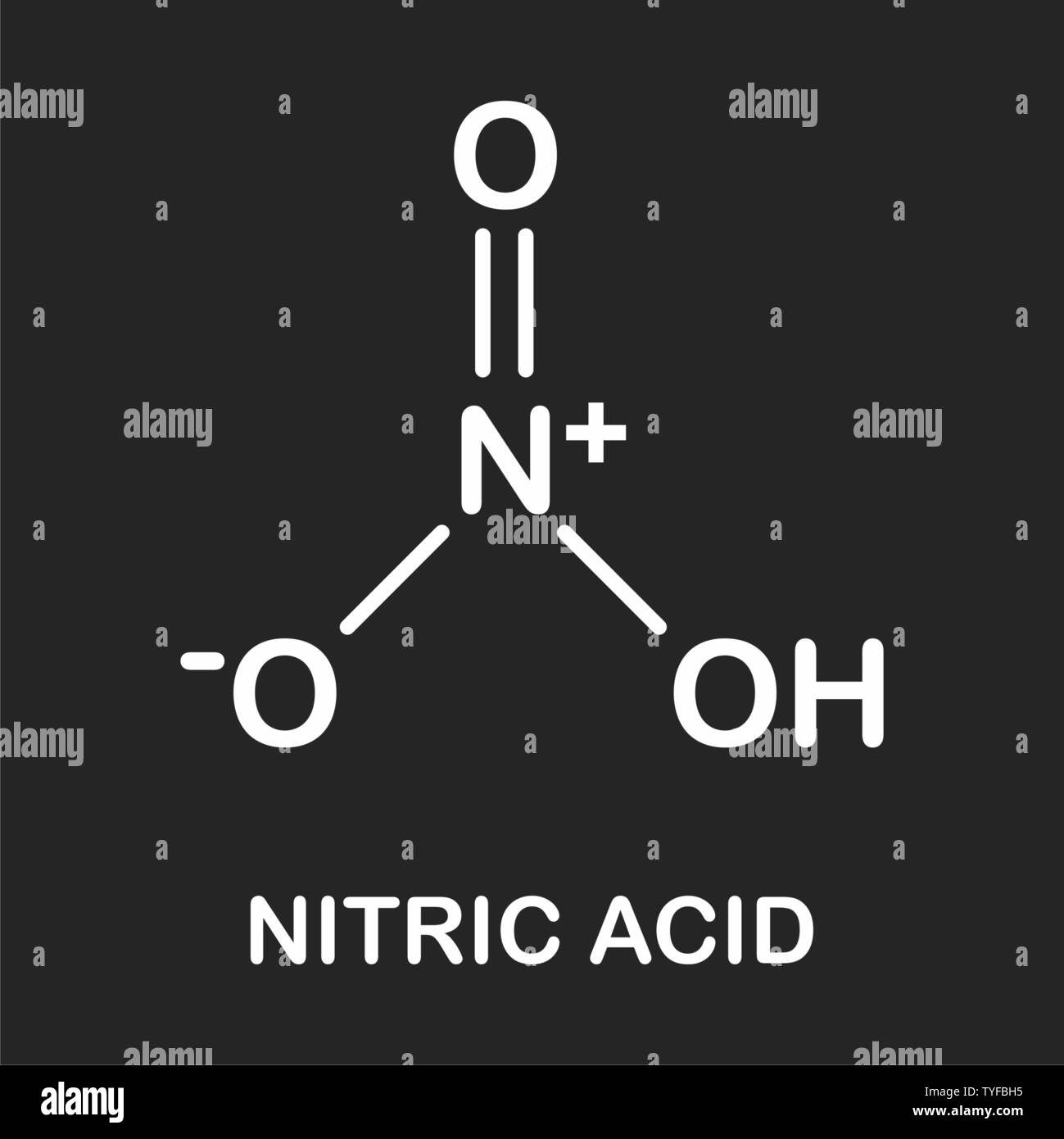Illustrazione di acido nitrico formula su sfondo scuro Illustrazione Vettoriale