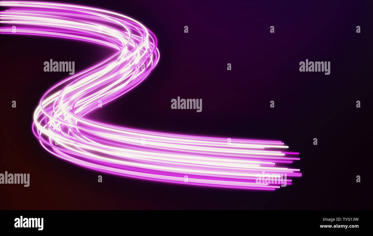 Abstract futuristica rosa dinamica di flusso al neon. Flusso di dati digitale linee con alimentazione luce ottica cavo. Connettività di informazioni e il trasferimento di tecnologia Foto Stock