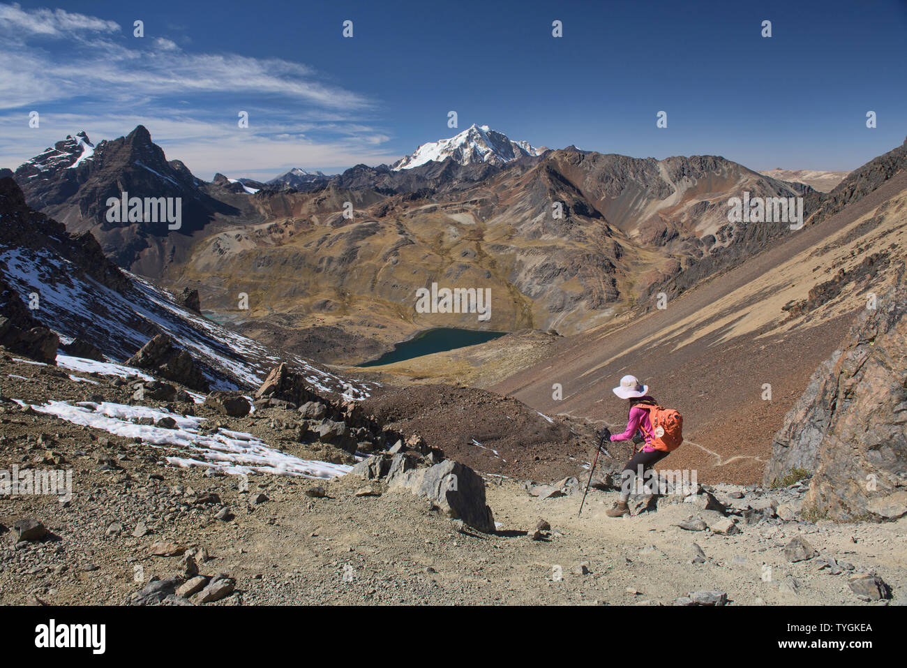 Discendente da Pico Austria sulla Cordillera Real traversa, Bolivia Foto Stock