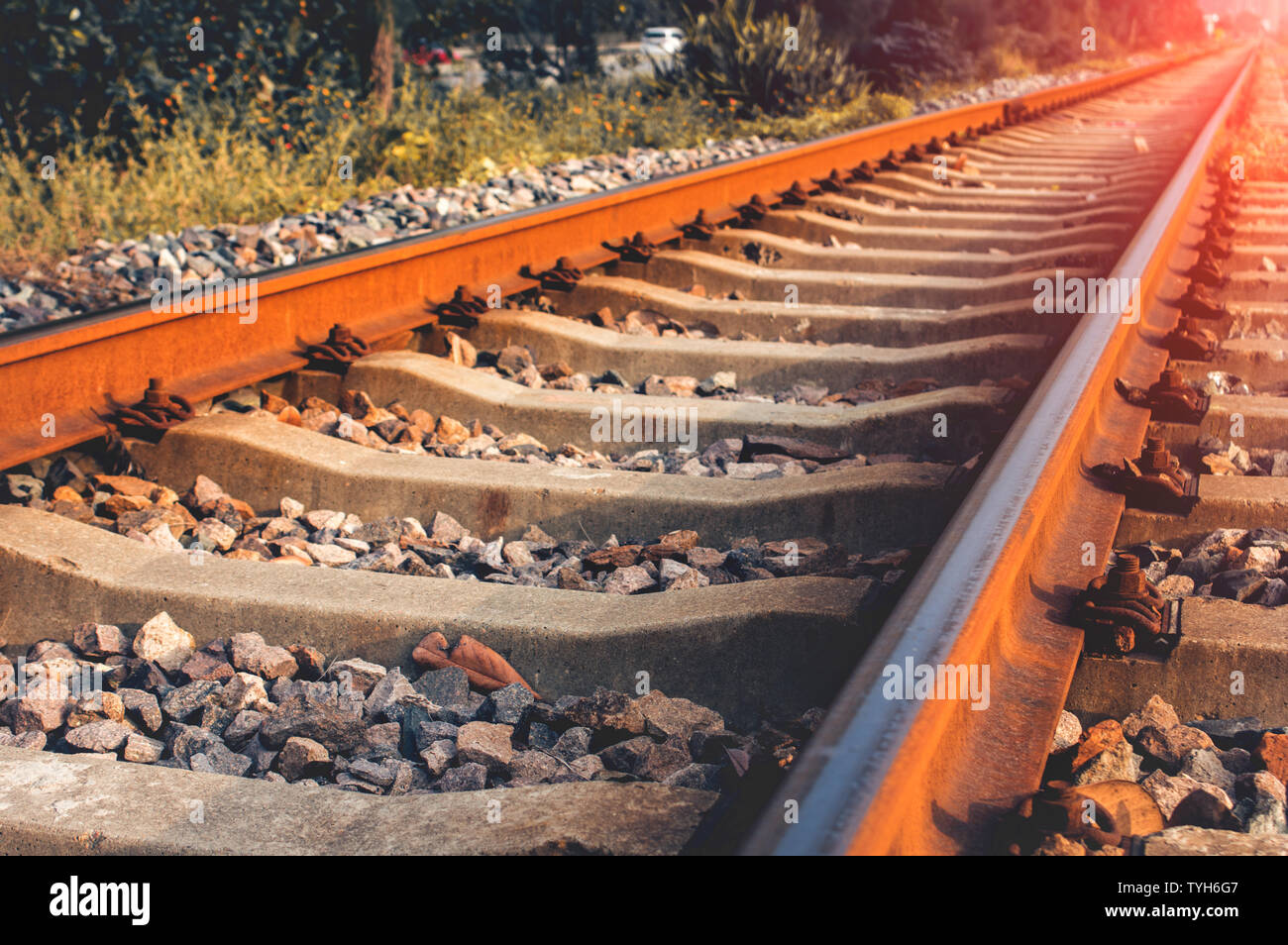 Close-up della vecchia ferrovia. Foto Stock