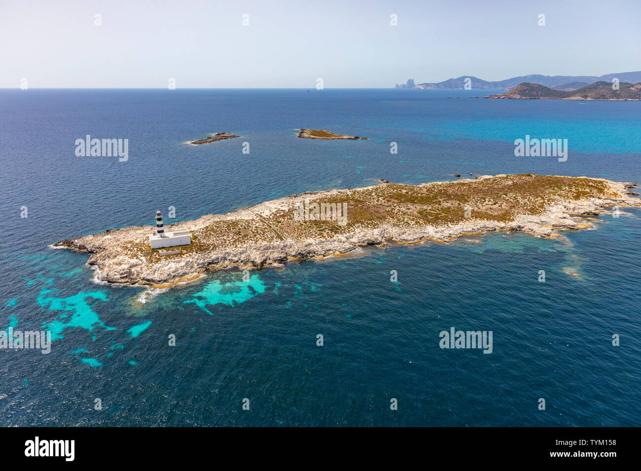 Formentera, bellissimo mare delle isole Baleari, vista aerea Foto Stock