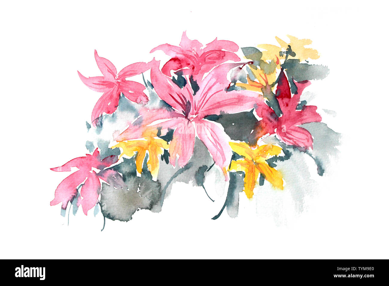 Fiore decorativo illustrazione impianto bellissimo design pattern background bloom bouquet di fiori del giardino di verniciatura Foto Stock