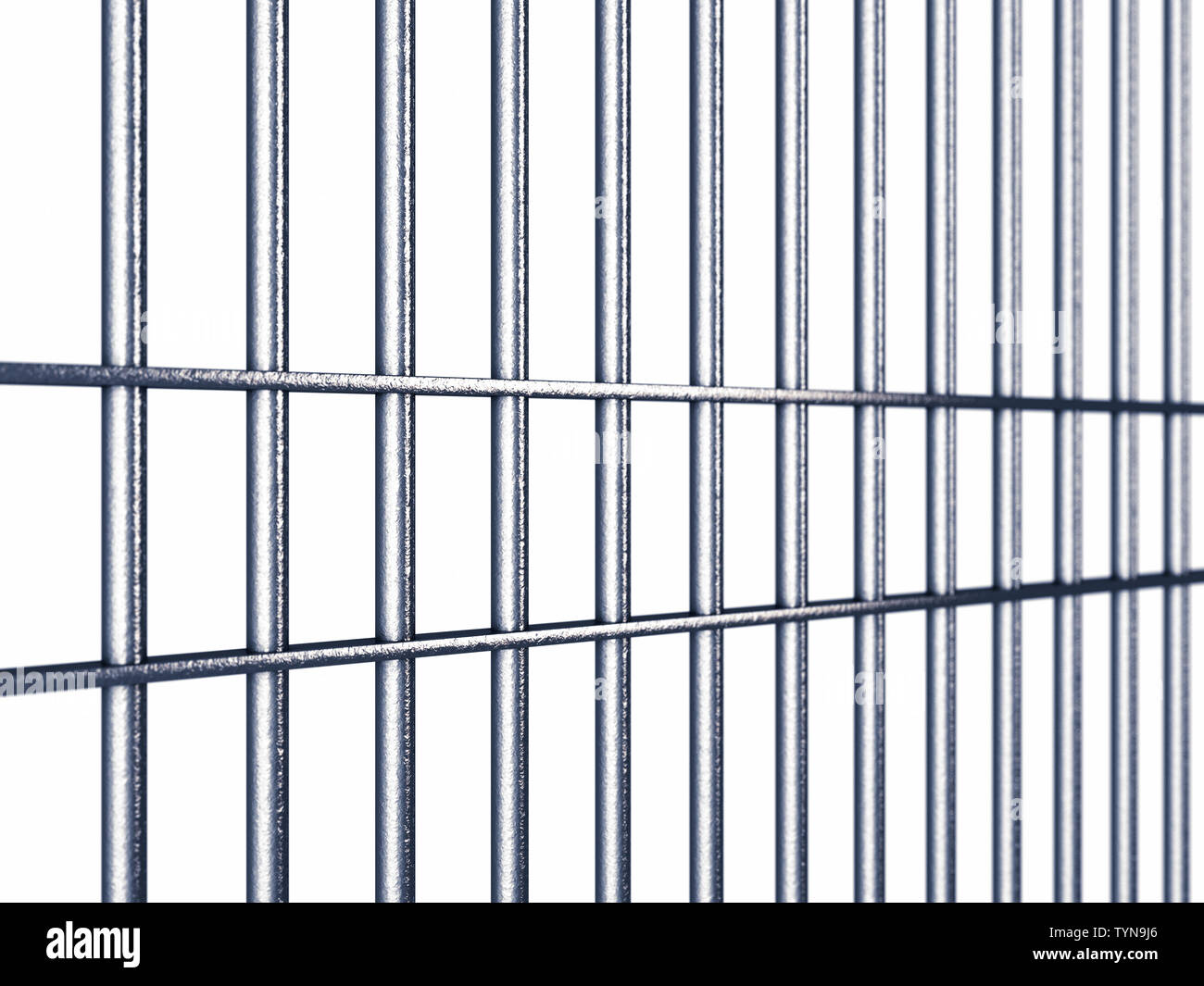 Il carcere/cella di prigione barre isolate su bianco, le carceri sono parte integrante del sistema di giustizia penale Foto Stock