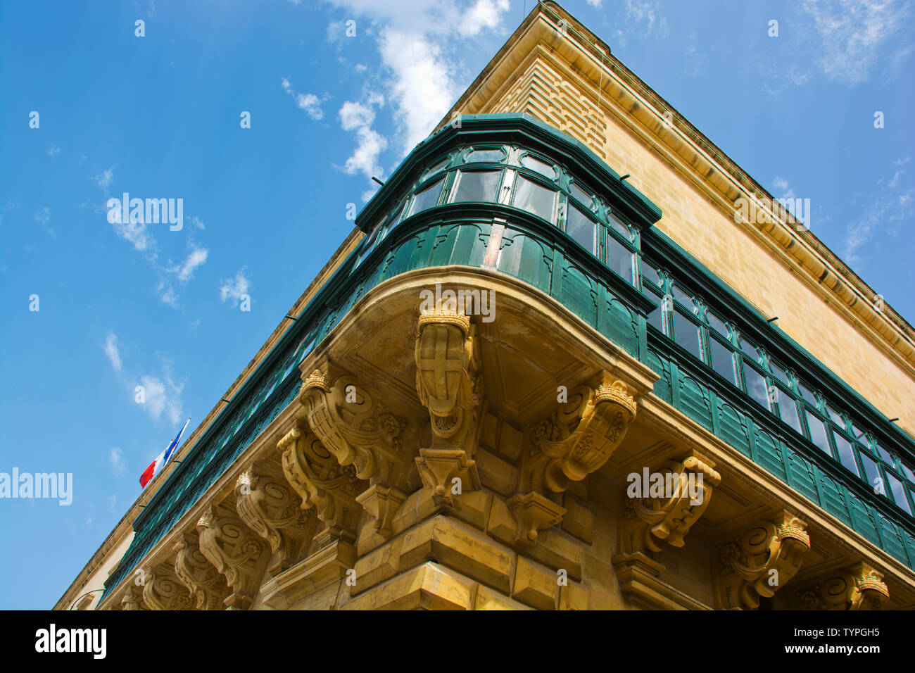 Bella elaborata architettura barocca edifici di La Valletta, la capitale di Malta centro città strade Foto Stock