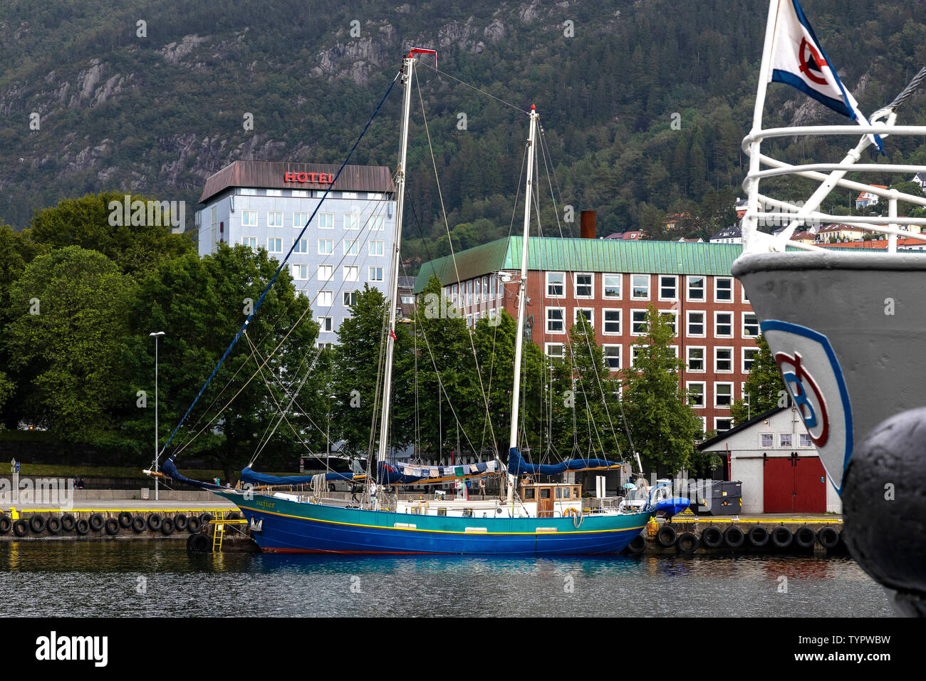 Dutch sailing vessel Safier nel porto di Bergen, Norvegia Foto Stock