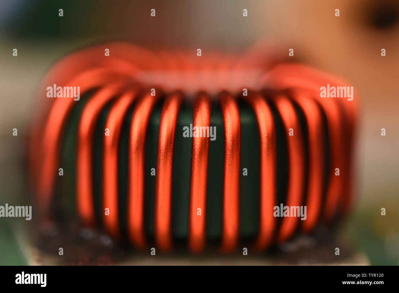 Macro di rame bobina di induttanza Foto Stock