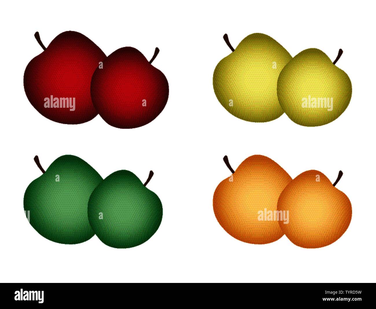 Vettore di mele. Le mele sono di colore rosso, verde, arancione e giallo. Sono fresche Mele biologiche dalla fattoria Illustrazione Vettoriale