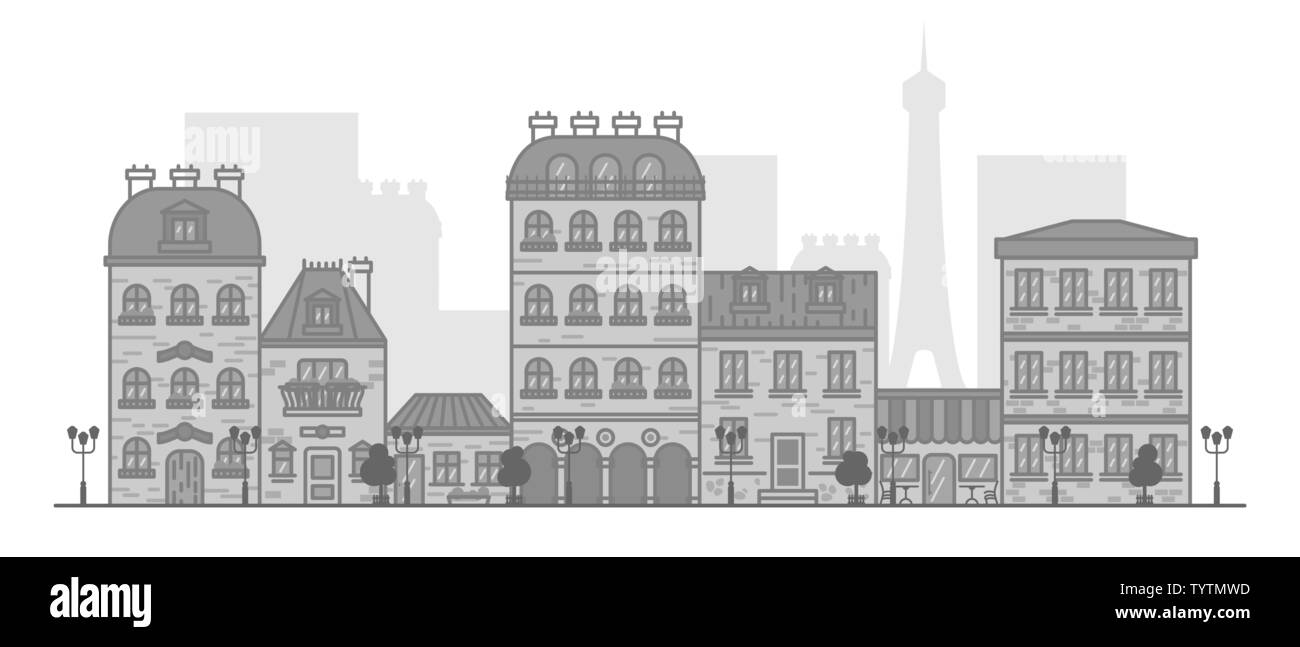 Appartamento panorama lineare della città paesaggio con edifici e case. turismo, viaggi a Parigi. Illustrazione Vettoriale Illustrazione Vettoriale