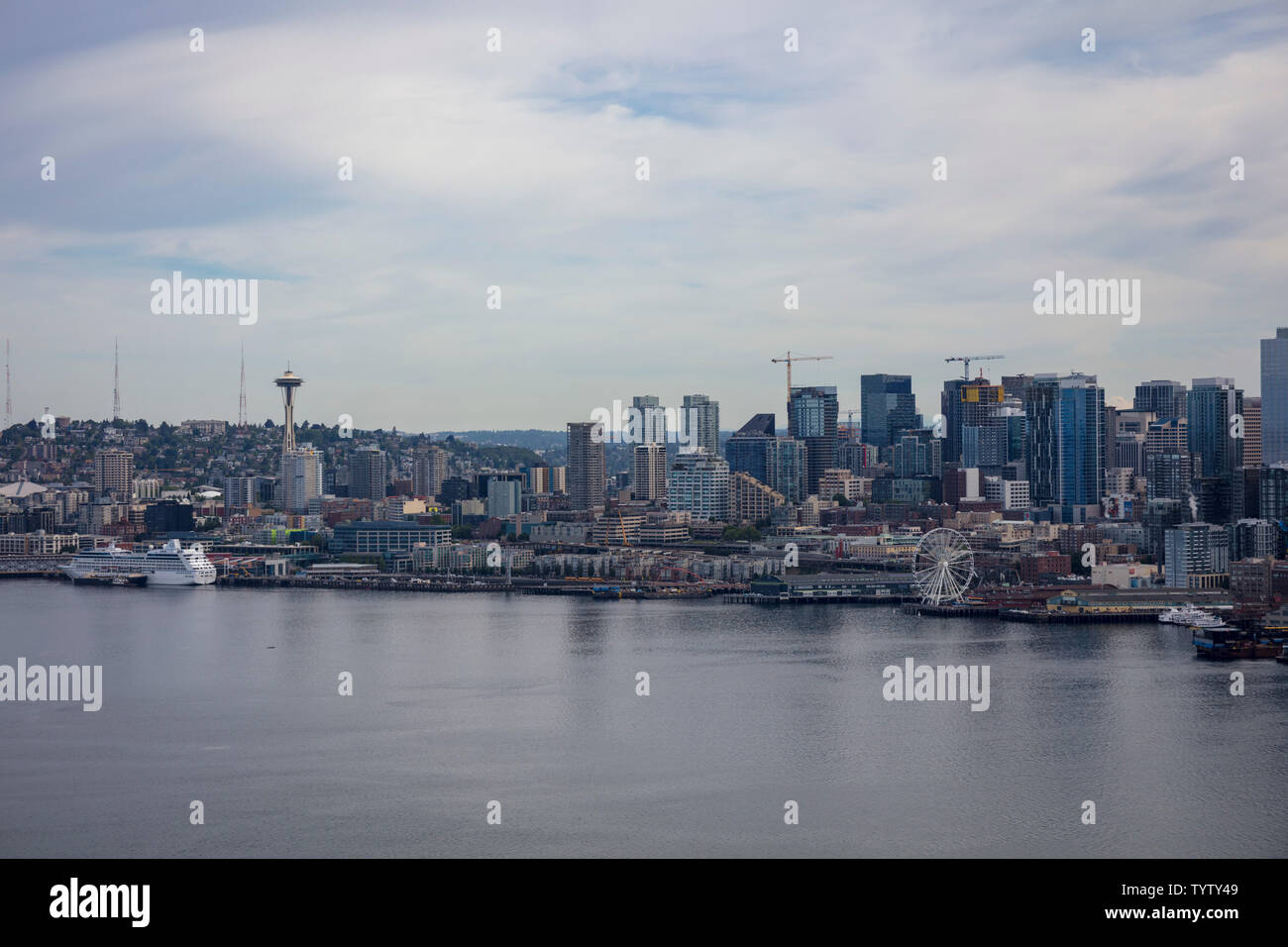 Vista aerea del centro cittadino di Seattle, nello Stato di Washington, USA Foto Stock