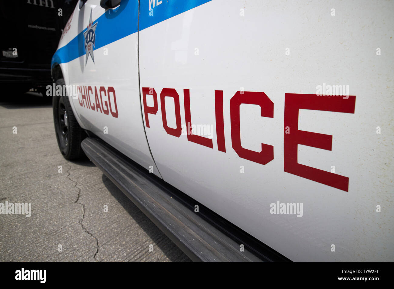 Chicago livrea della polizia su di un lato del Chicago il dipartimento di polizia Chevrolet Tahoe SUV veicolo patrol Chicago IL USA Foto Stock