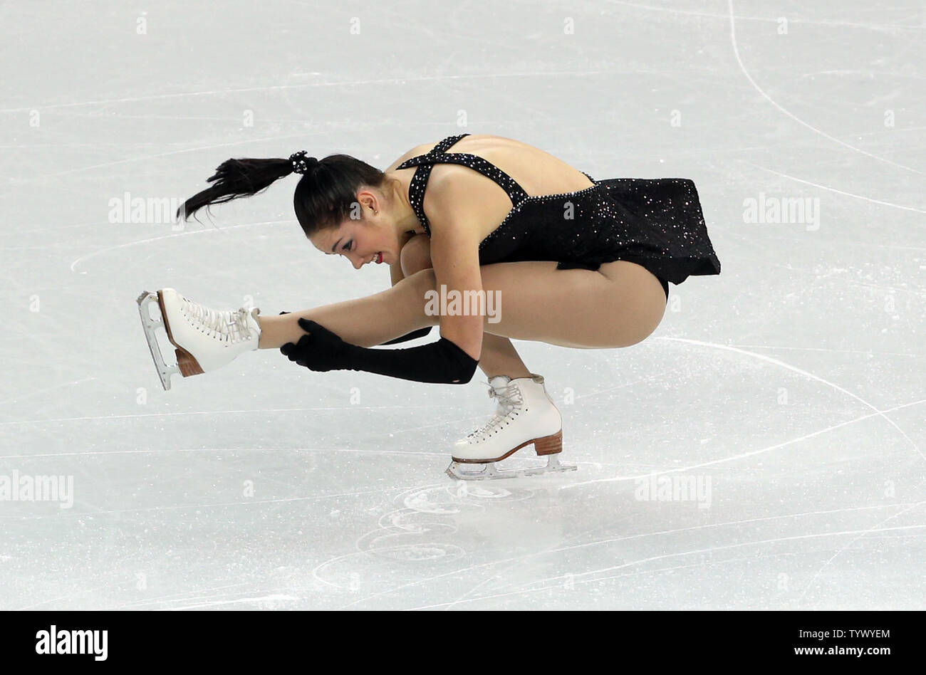 Kaetlin Osmond del Canada compie durante il pattinaggio artistico Team Ladies breve programma la concorrenza come parte dei giochi olimpici invernali a Sochi, Russia nel febbraio , 2014. UPI/Maya Vidon-White Foto Stock