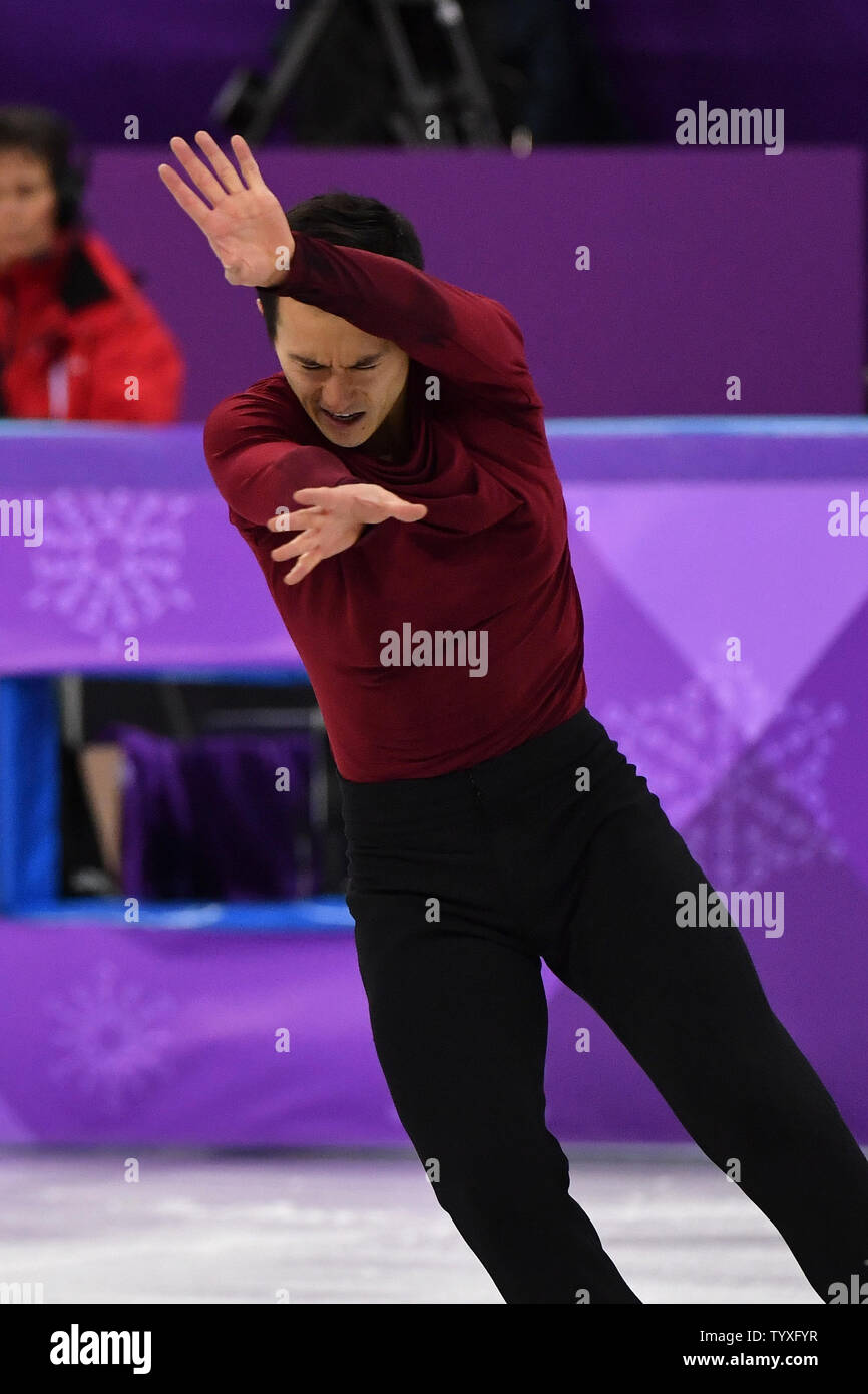 Patrick Chan del Canada compete in uomini del pattinaggio singolo breve programma durante il Pyeongchang 2018 Olimpiadi invernali, a Gangneung Ice Arena in Gangneung, Corea del Sud, il 17 febbraio 2018. Foto di Richard Ellis/UPI Foto Stock