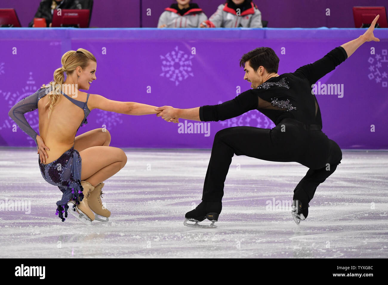 Madison Hubbell e Zachary Donohue degli Stati Uniti competere nella danza su ghiaccio programma breve evento durante il Pyeongchang 2018 Olimpiadi invernali, a Gangneung Ice Arena in Gangneung, Corea del Sud, il 19 febbraio 2018. Foto di Richard Ellis/UPI Foto Stock