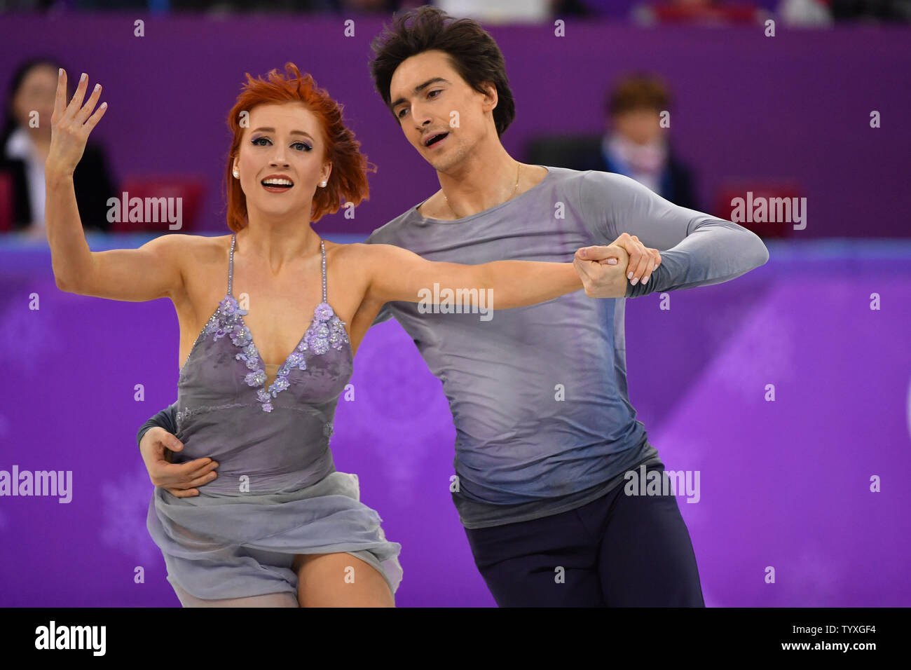 Tiffani Zago e Jonathan Guerreiro della Russia competere nella danza su ghiaccio Danza libera evento finale durante il Pyeongchang 2018 Olimpiadi invernali, a Gangneung Ice Arena in Gangneung, Corea del Sud, il 20 febbraio 2018. Foto di Richard Ellis/UPI Foto Stock