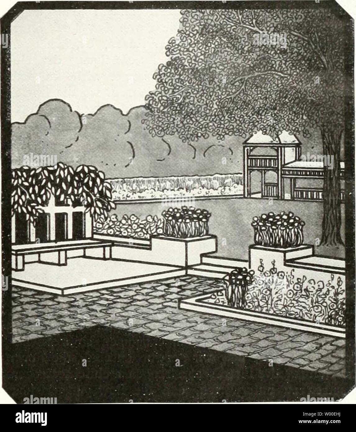 Immagine di archivio da pagina 26 del die Gartenkunst (1899). Die Gartenkunst diegartenkunst11deut Anno: 1899 XI, 1 DIE GARTENKUNST. 13 des Geländes zu drängen. Man soll den größten Teil des Platzes klar überschauen können. Mit den sonst in modo üblichen, langweiligen und zum Schema Baumreihen gewordenen soll gebrochen werden. Dafür Terrassen und sonstige kleine mit Bäumen umstellte Plätze Szenerien. Umgeben ist mein Restauratiunsgarten rechts und links von Nachbargärten und Villen, während an der Rückseite ein Wald anschließt, era di DEM Garten sehr zugute kommt. Das eigentliche Motel, von welchem man dur Foto Stock