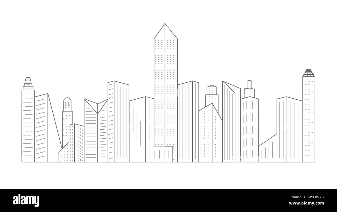 Illustrazione della linea silhouette di un complesso urbano Foto Stock