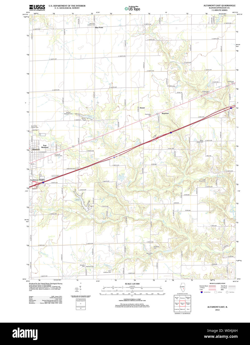USGS TOPO Map Illinois il Altamont est 20120808 TM il restauro Foto Stock