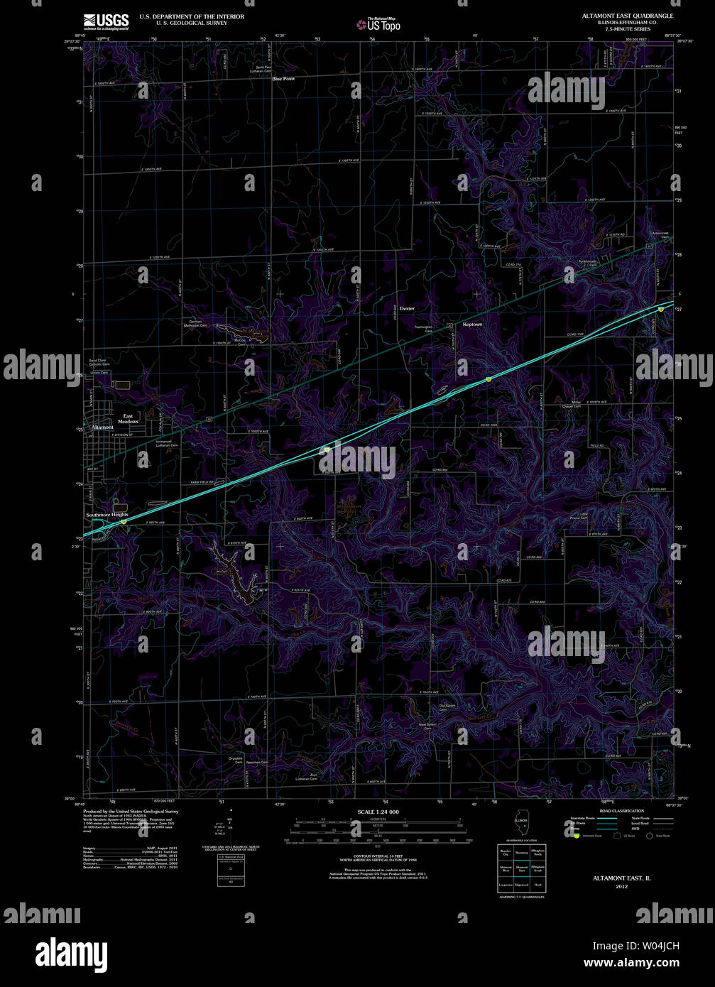 USGS TOPO Map Illinois il Altamont est 20120808 TM restauro invertito Foto Stock