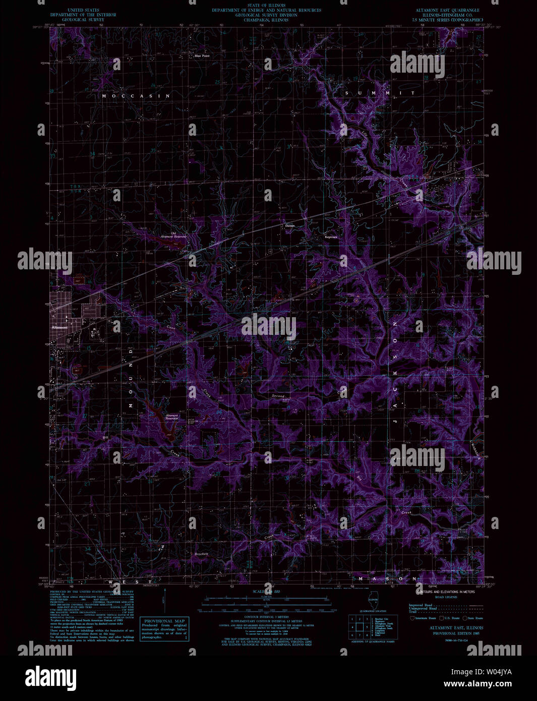 USGS TOPO Map Illinois il Altamont East 306886 1985 24000 Restauro invertito Foto Stock