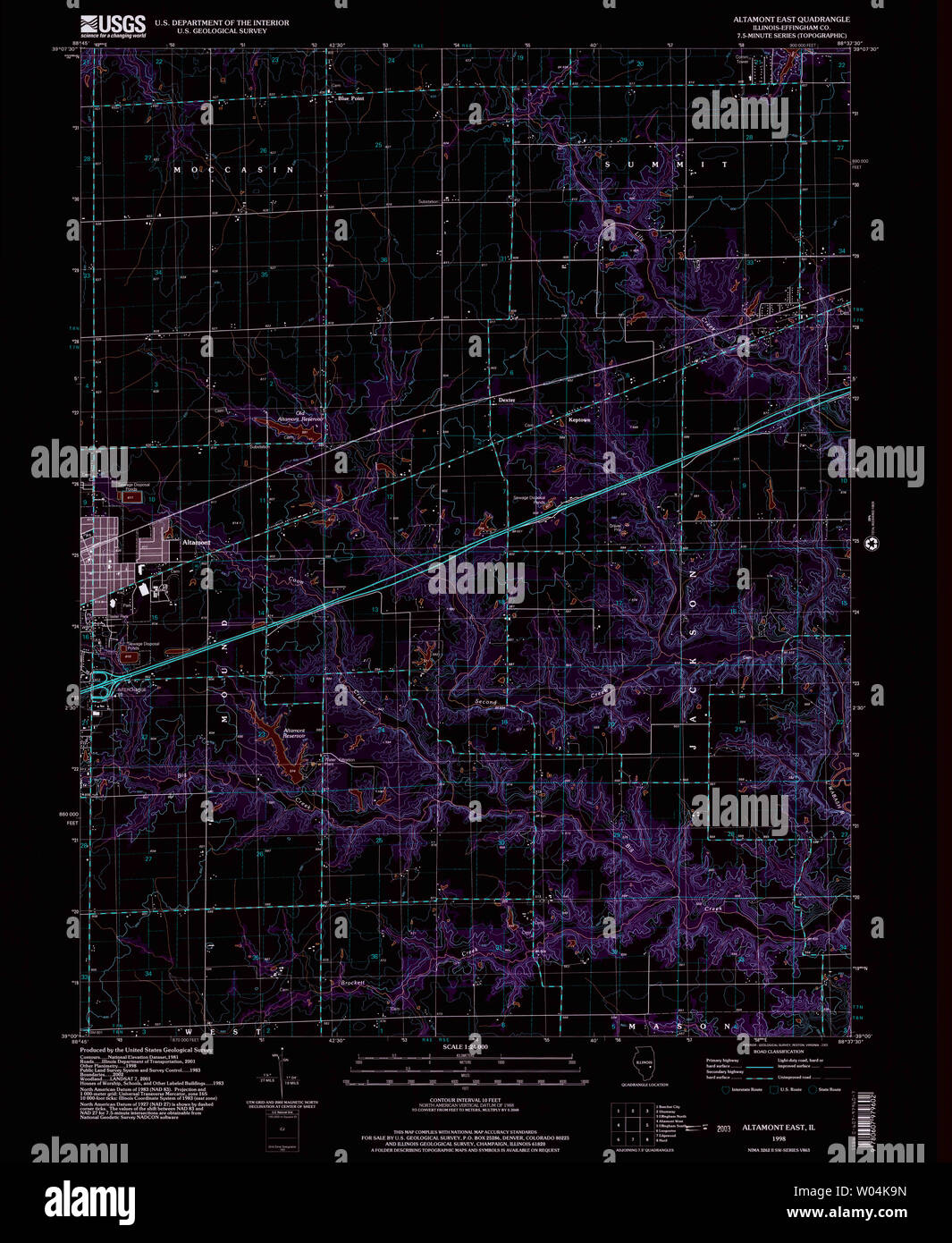 USGS TOPO Map Illinois il Altamont East 306887 1998 24000 Restauro invertito Foto Stock