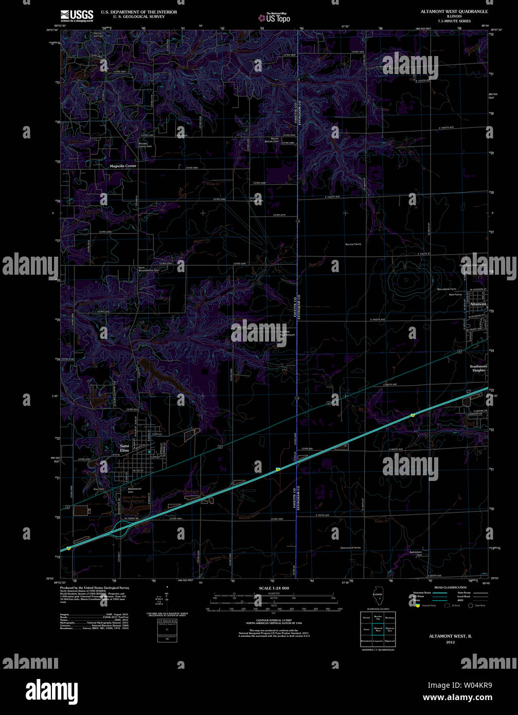 USGS TOPO Map Illinois il Altamont West 20120808 TM restauro invertito Foto Stock