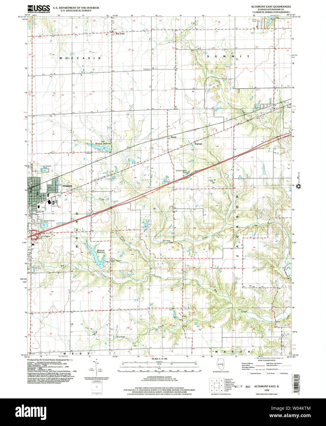 USGS TOPO Map Illinois il Altamont East 306887 1998 24000 Restauro Foto Stock