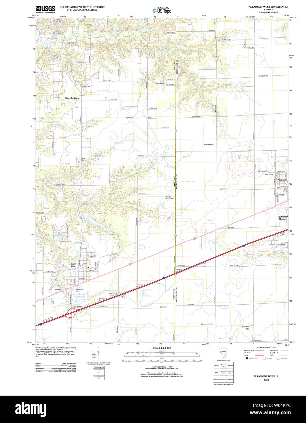 USGS TOPO Map Illinois il Altamont West 20120808 TM il restauro Foto Stock